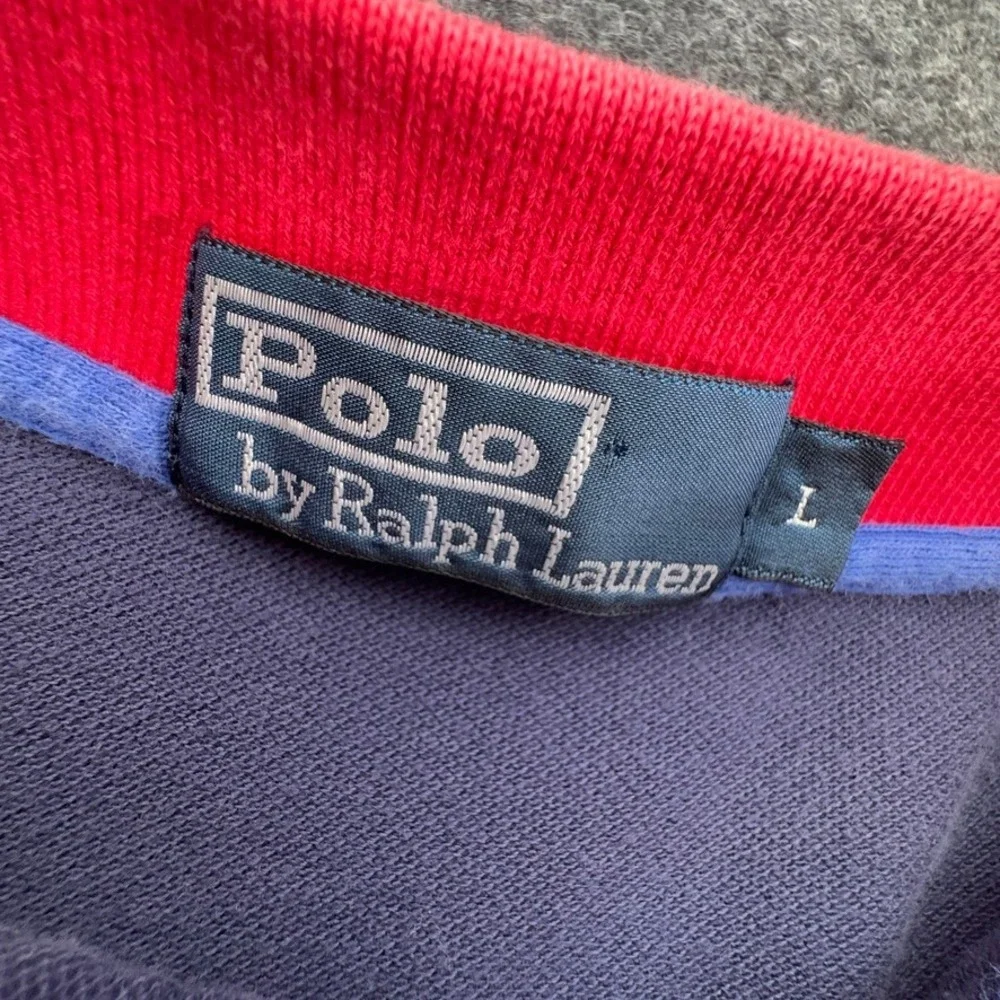 Polo Ralph Lauren Mens Navy Blue Polo Shirt Red Collar Vintage Pony Logo Large